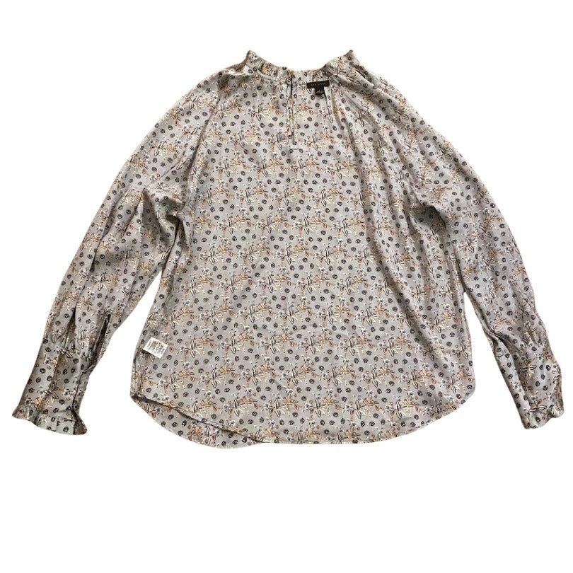 Ann Taylor Ruffle Icy Blue Harvest Floral Print Long-sleeve Blouse (L)