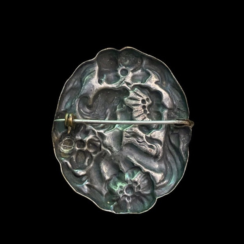 Vintage Art Nouveau Floral Forest Nymph Silverplate Brooch