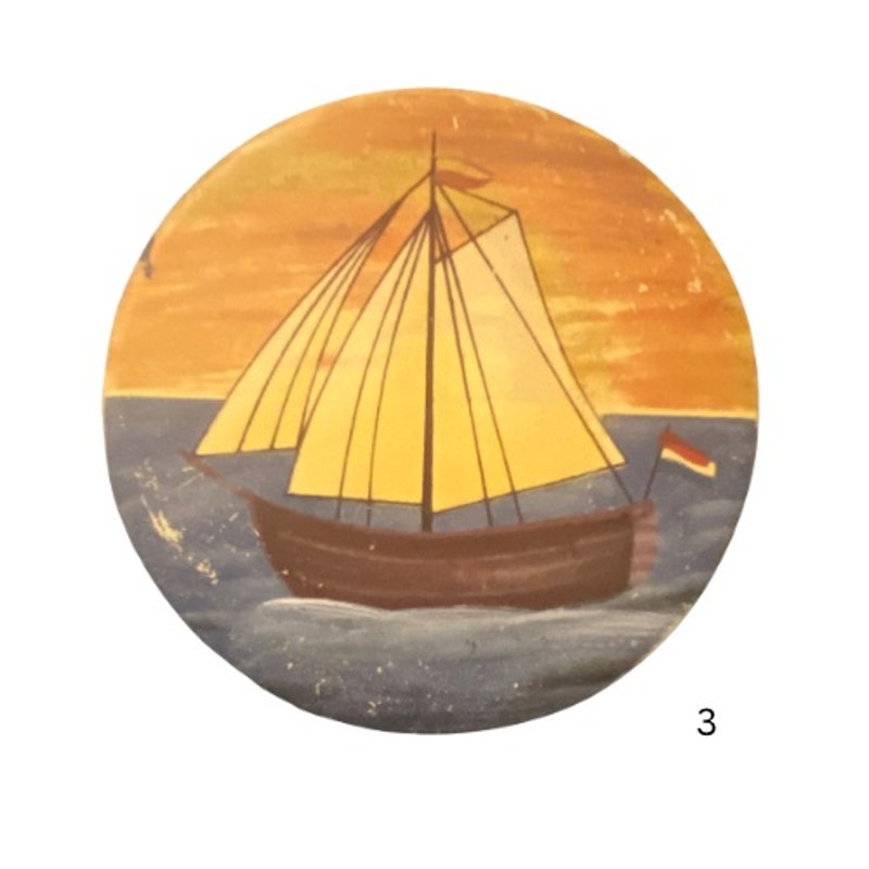 Vintage Painted Ceramic Sailboat Coasters (Set of 4)
