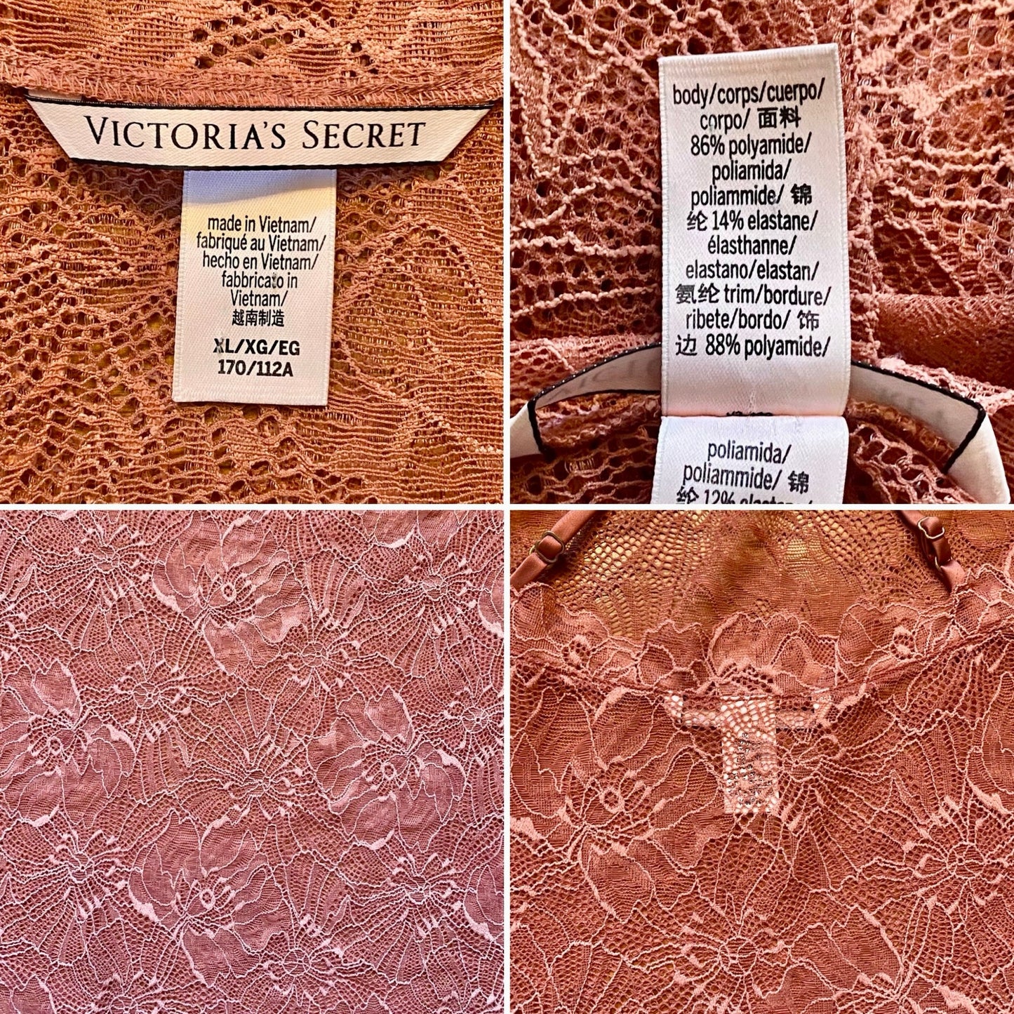 Mauve Pink Victoria’s Secret Floral Lace Nightie/ Sheer Slip Dress (XL)