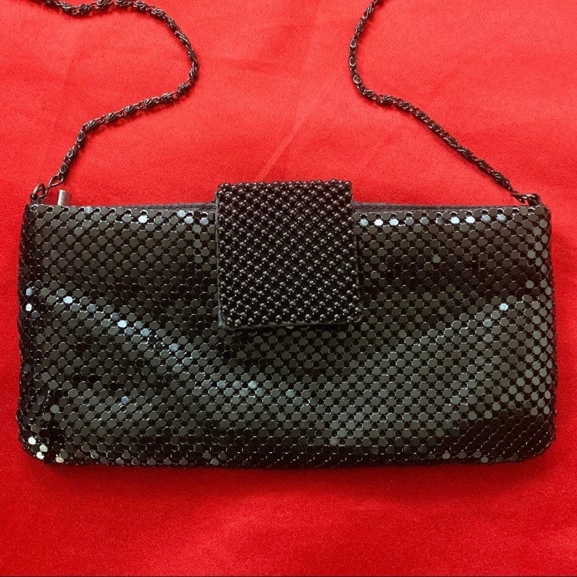 Vintage Black Rectangular Metallic Mesh Shoulder Bag