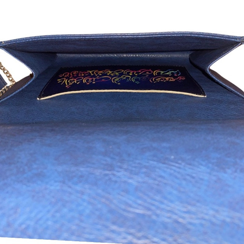 “Noble Heart” Royal Blue Faux Leather Clutch/Crossbody Bag with Metal Chain Strap