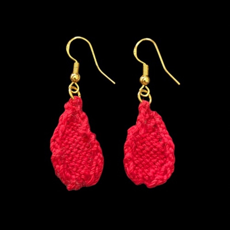 Blood Drops Handknit Cotton Earrings (Gold Hooks)