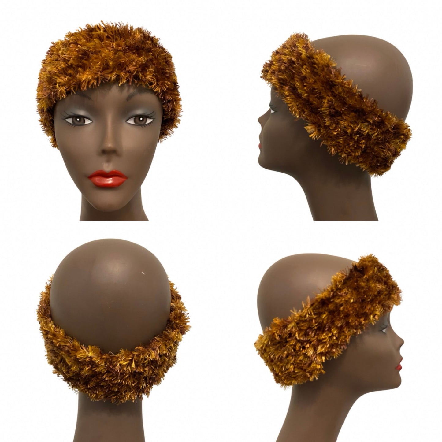 Fuzzy Golden Brown Knit Headband/ Ear Warmer (L)