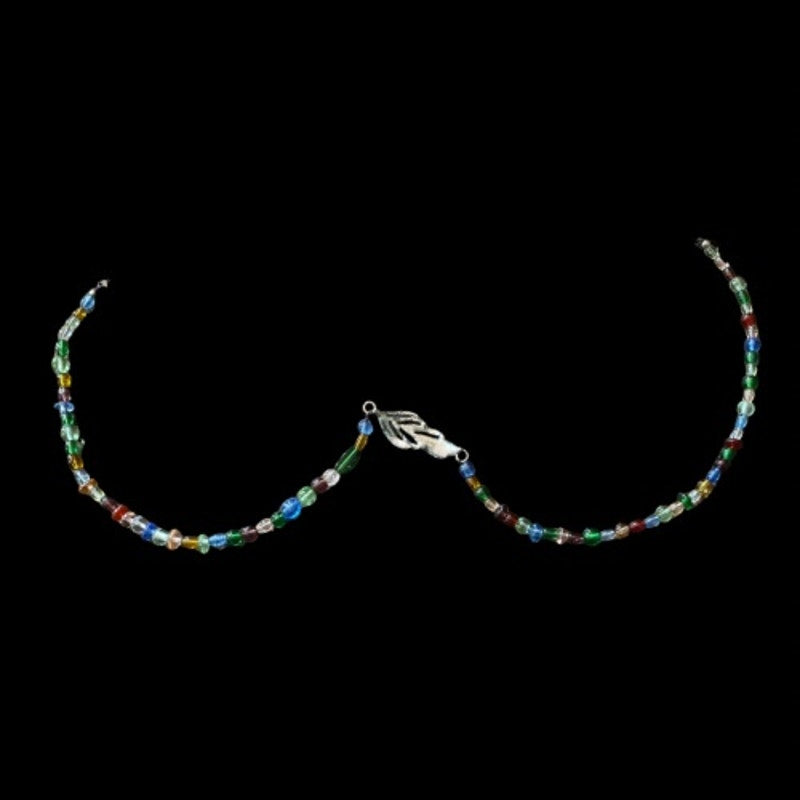 Morning Dew Silver Toned Leaf Link Pendant Rainbow Beaded Necklace