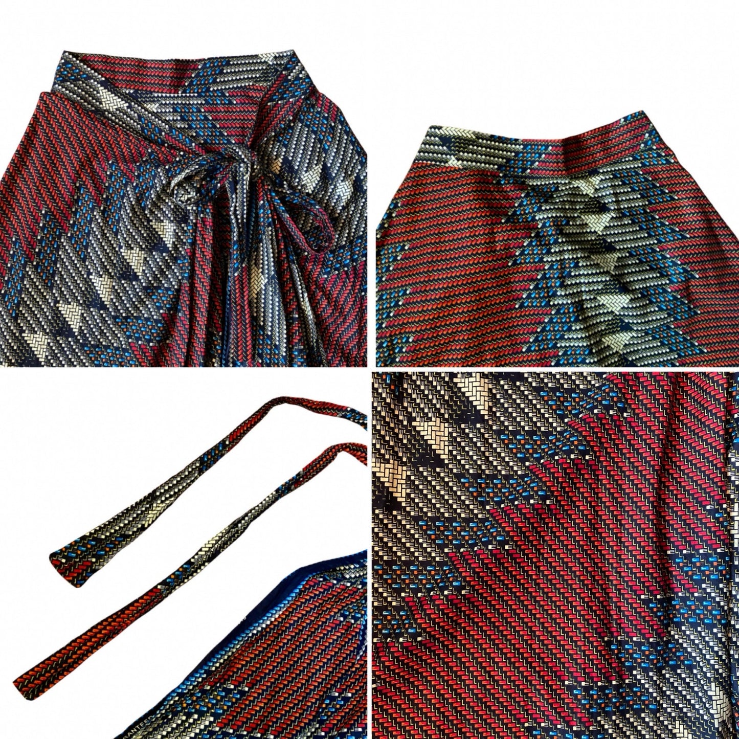 Red, Yellow, Black, and Blue Ankara Print High Side Slit Cotton Sarong Wrap Skirt (OSFM)