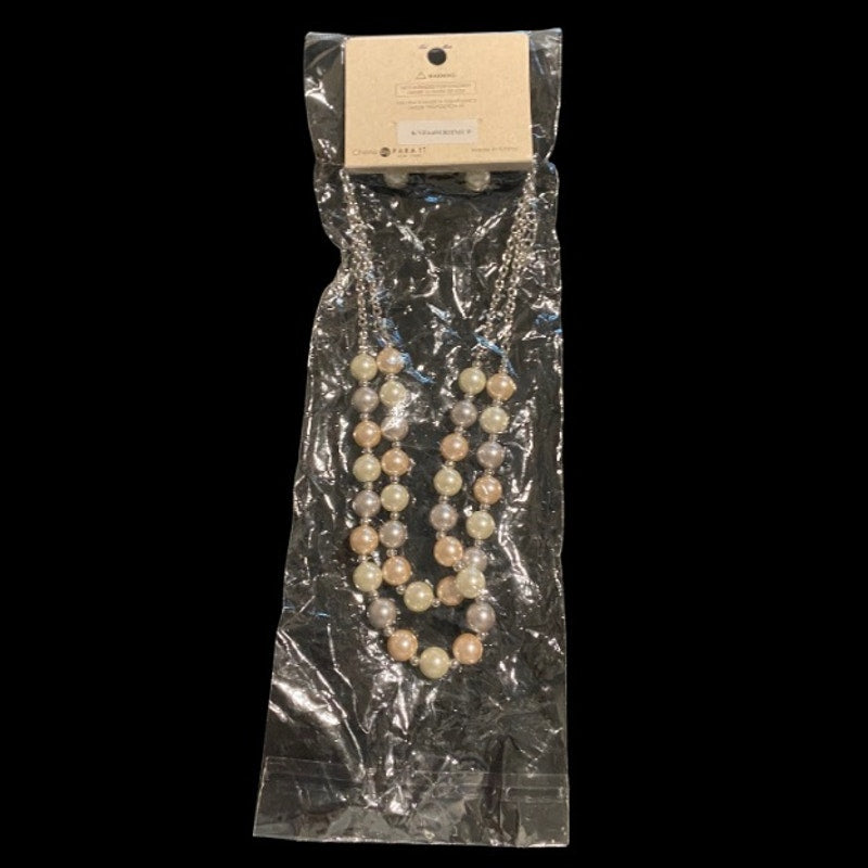 NWT White, Rose, and Lavender Mock Pearl Beaded Layered Necklace and Earring Set