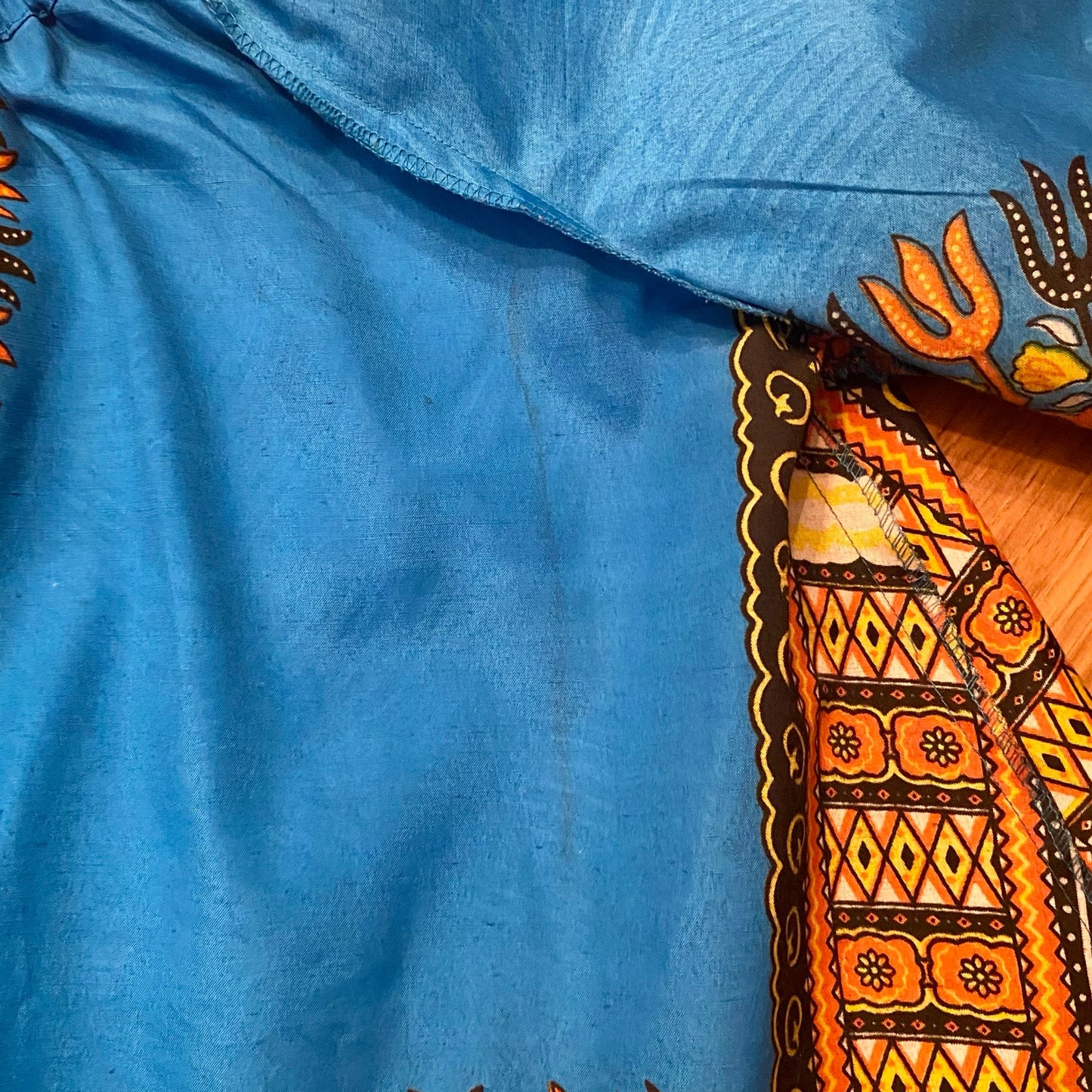 Off Shoulder Breezy Blue/Orange Ankara Dashiki Print Blouse (Fits up to 2X)