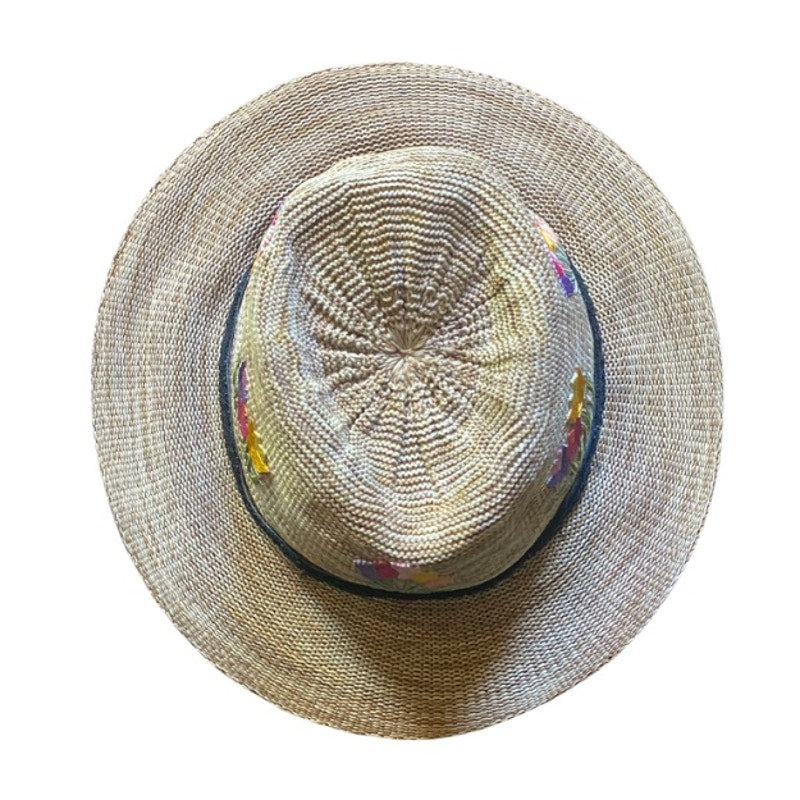 Upcycled Pink/Purple/Yellow Tulip Patch Straw Fedora