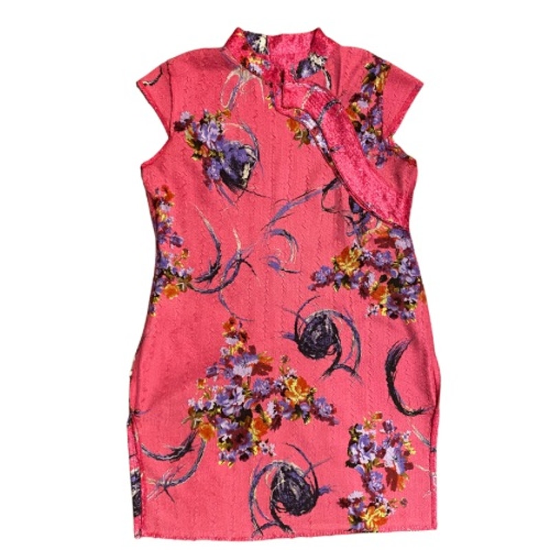 Vintage Hot Pink Chinese Floral Tunic / Mini-Dress (L)