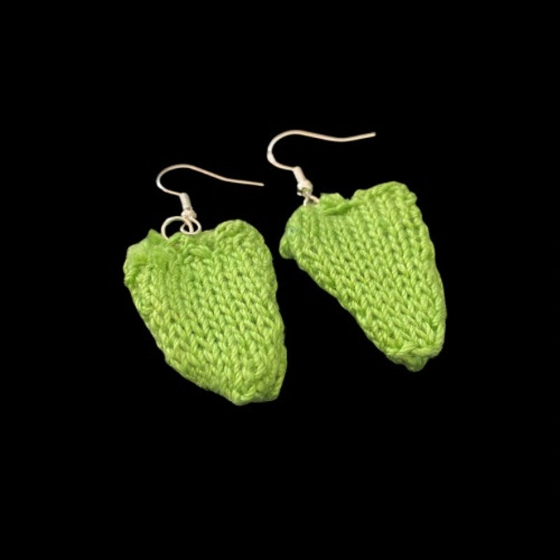 Brat Green Aliens Handknit Cotton Earrings