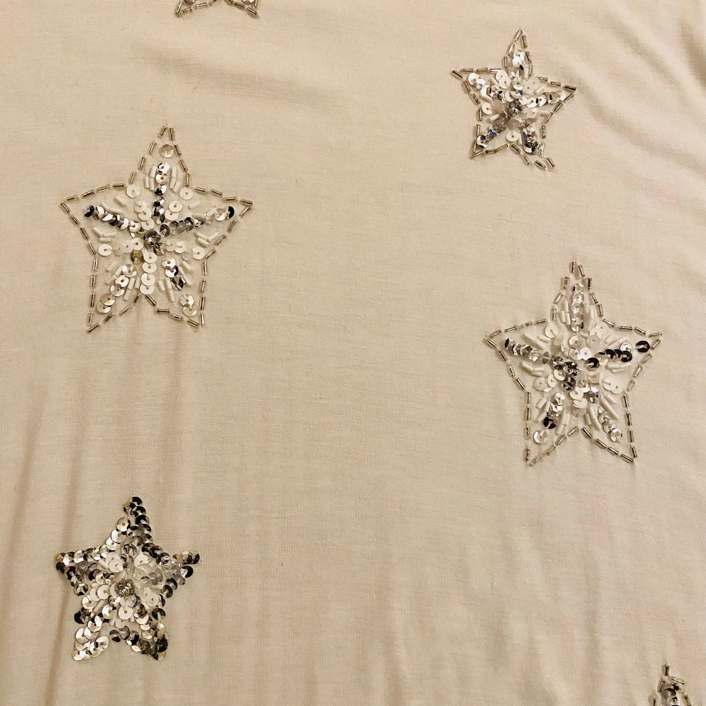 Loose Fitting White & Silver Sequin Embroidered Stars Shirt (M)