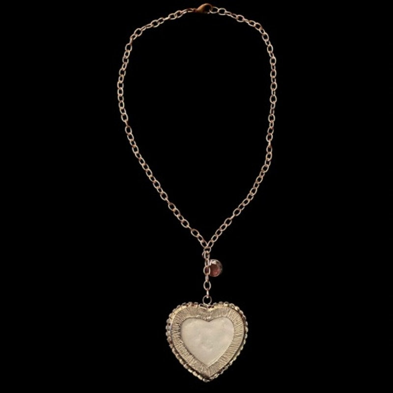 Chunky Resin Zebra Print Rhinestone Heart Silver Toned Metal Pendant Necklace