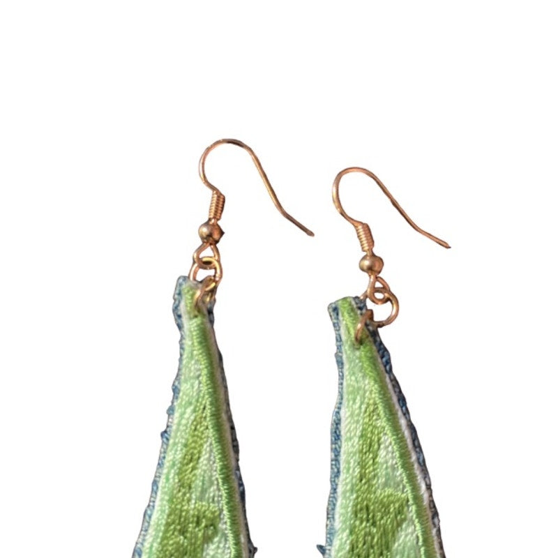 Upcycled Vintage Yellow Tulip Embroidered Patch + Denim Earrings (Upside Down)