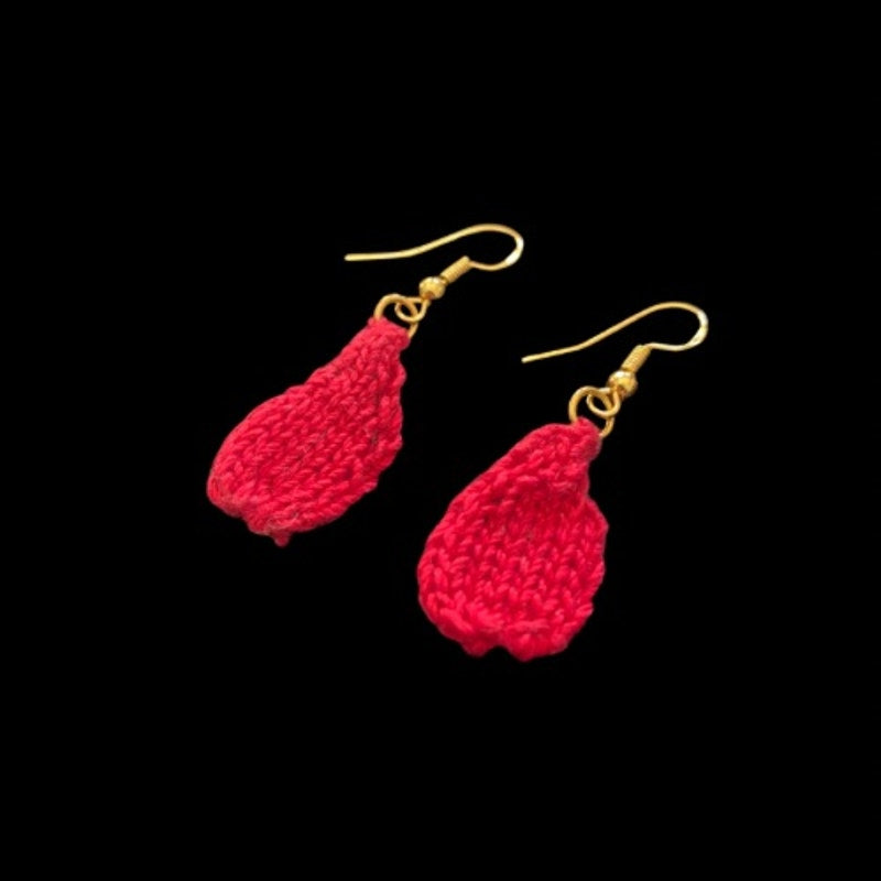 Blood Drops Handknit Cotton Earrings (Gold Hooks)