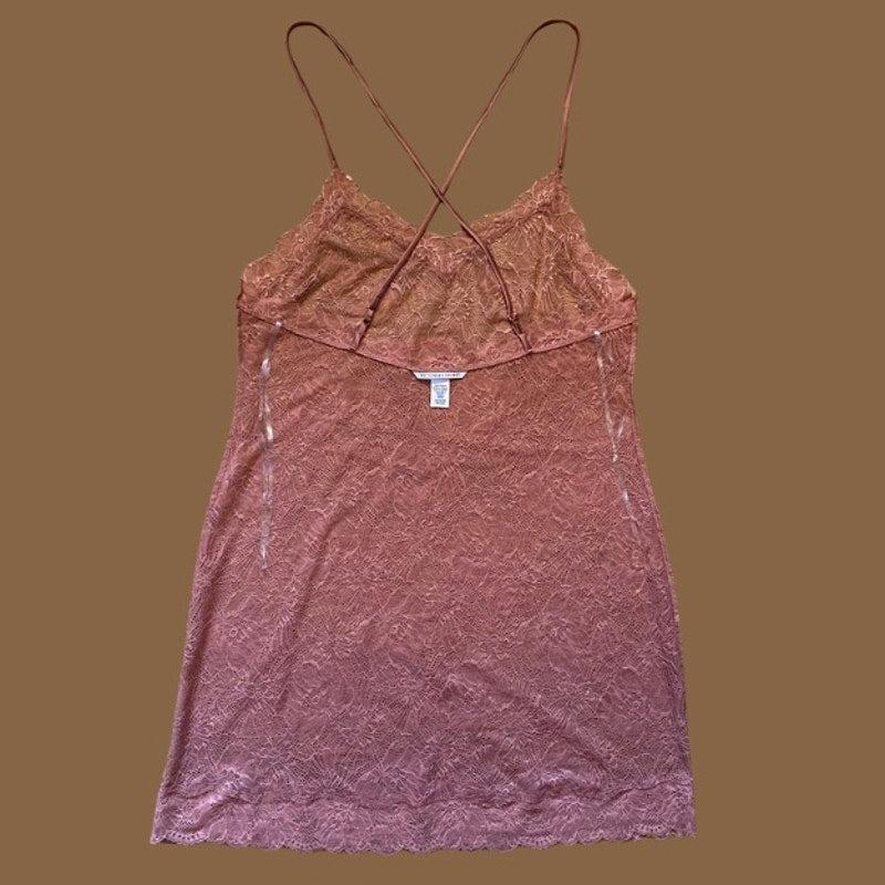 Mauve Pink Victoria’s Secret Floral Lace Nightie/ Sheer Slip Dress (XL)