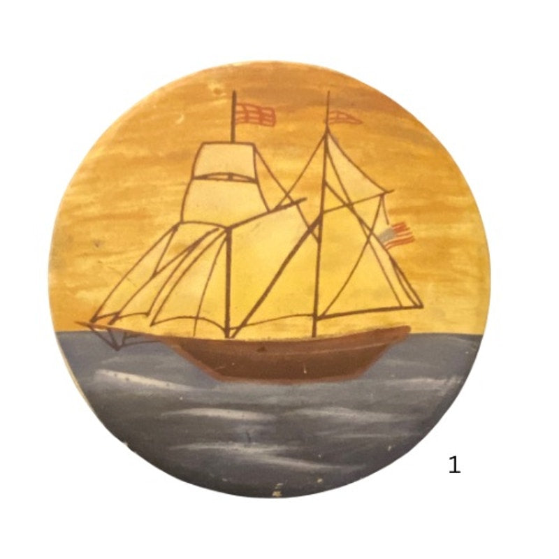 Vintage Painted Ceramic Sailboat Coasters (Set of 4)