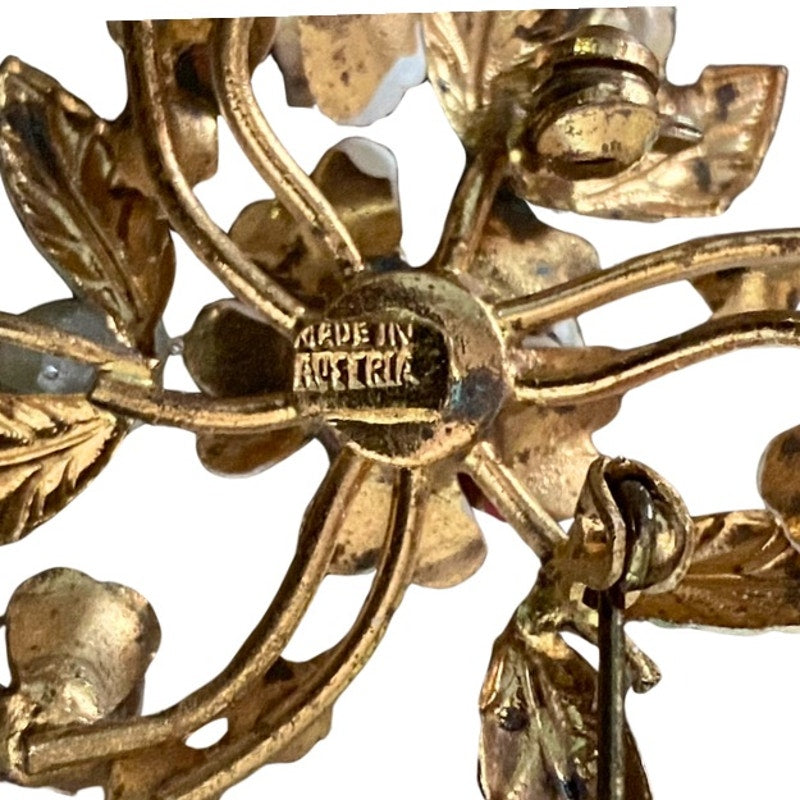 1950’s-60’s Vintage Austrian Enamel Gold Floral Rhinestone Brooch