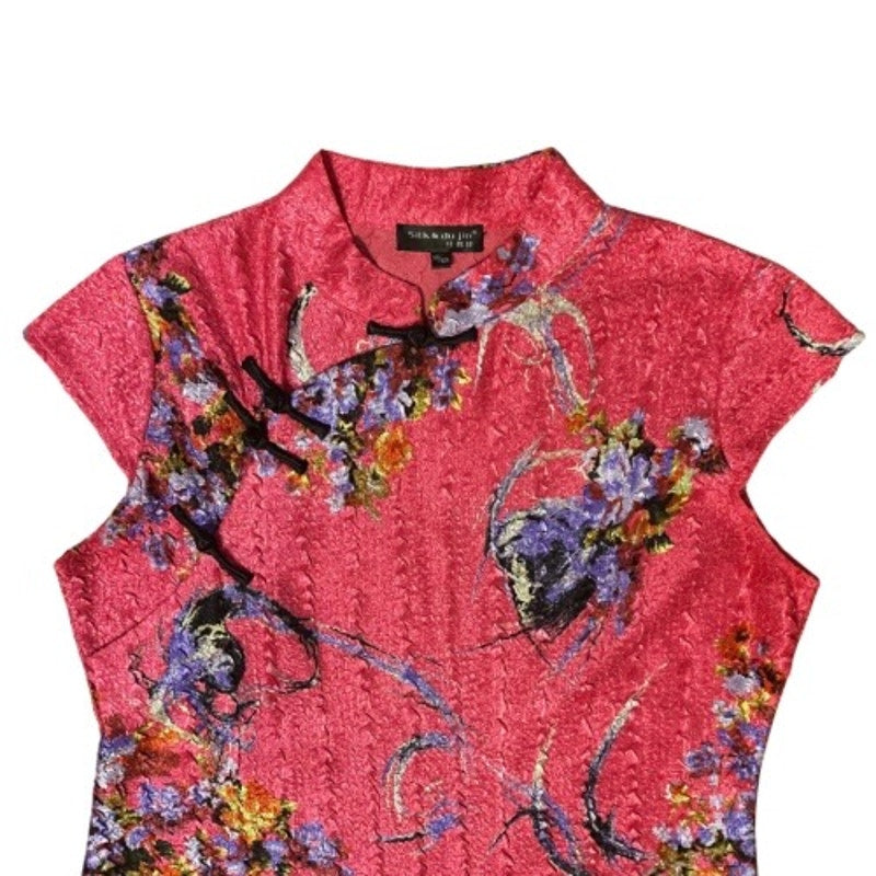 Vintage Hot Pink Chinese Floral Tunic / Mini-Dress (L)