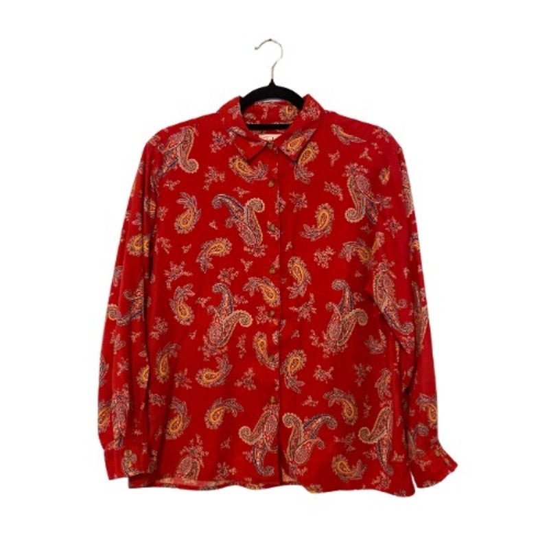 Vintage Talbots Red Paisley Cotton Button Down Shirt (Petite Medium)