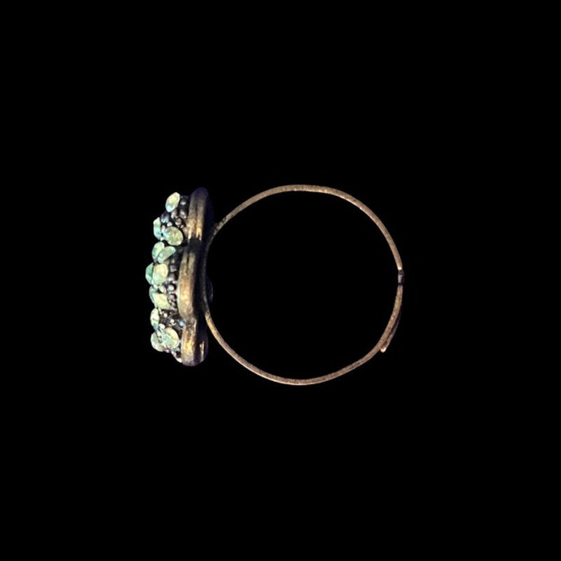 Vintage Blue & Green Rhinestone Flower Ring (7)