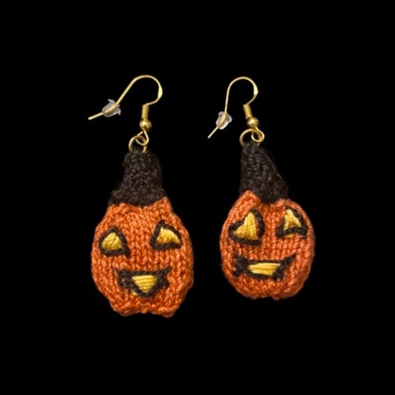 Witchy Jack O’ Lantern Handknit Cotton Earrings