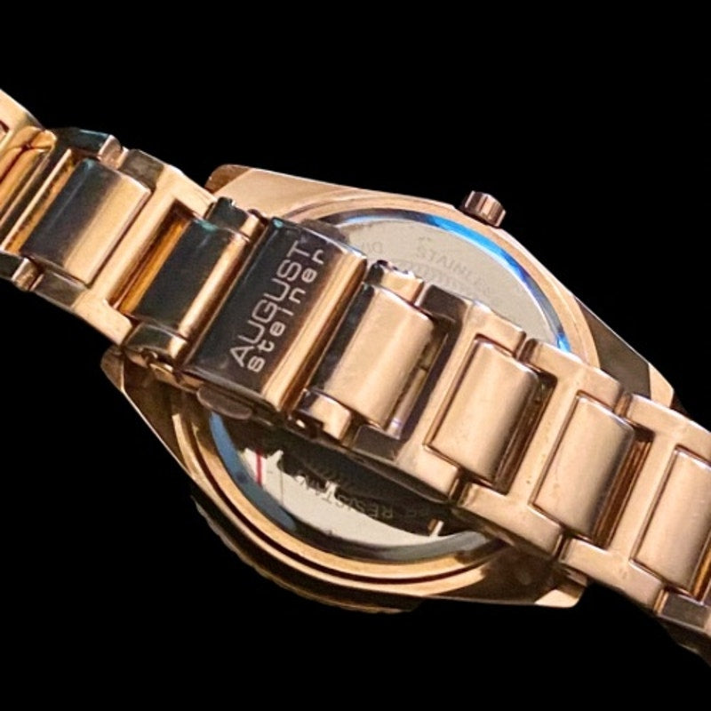 Secondhand Large Rose Gold Toned Diamond Dial Analog Wristwatch