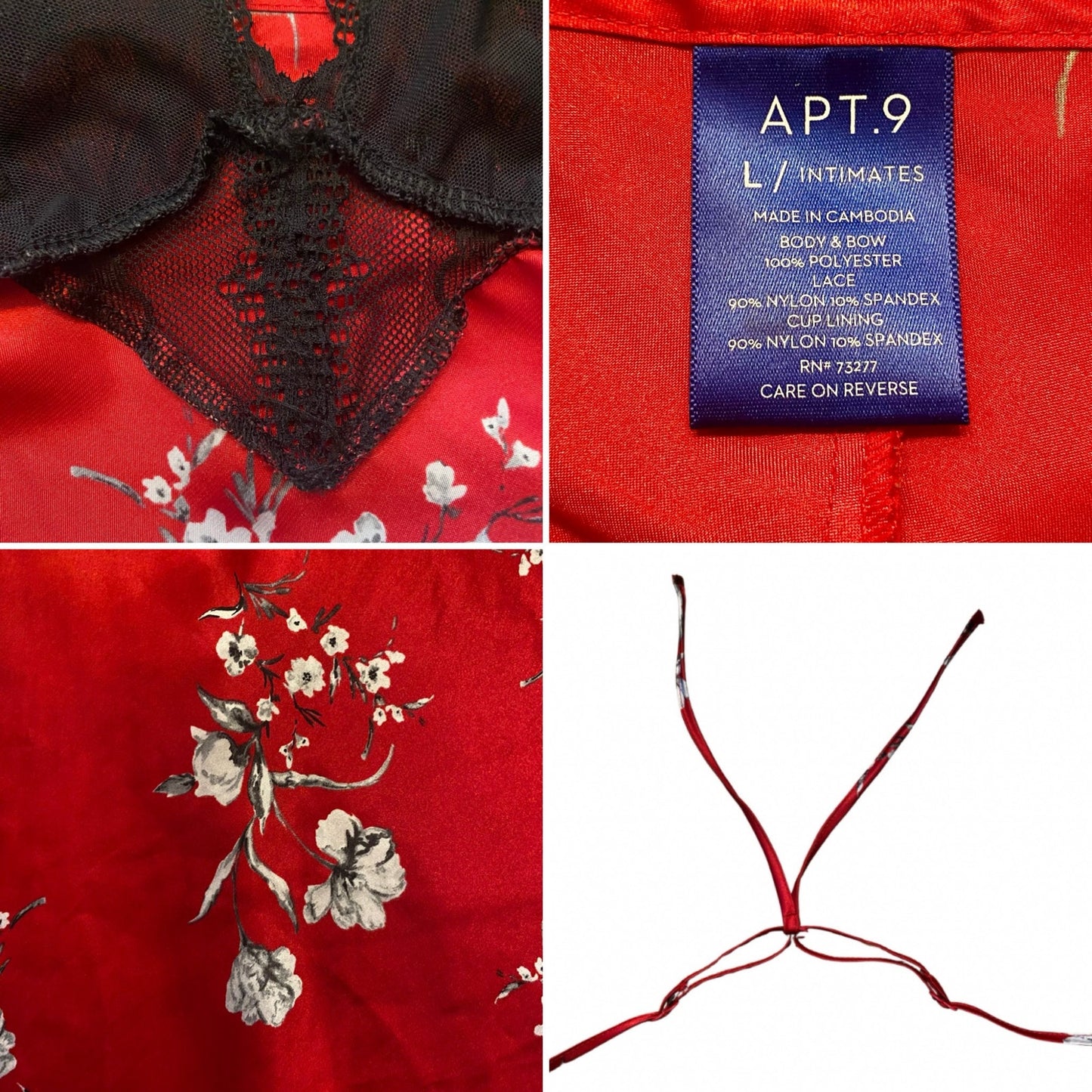 Y2K Black, Red, & White Satin Floral Halter Top Night Dress (L)