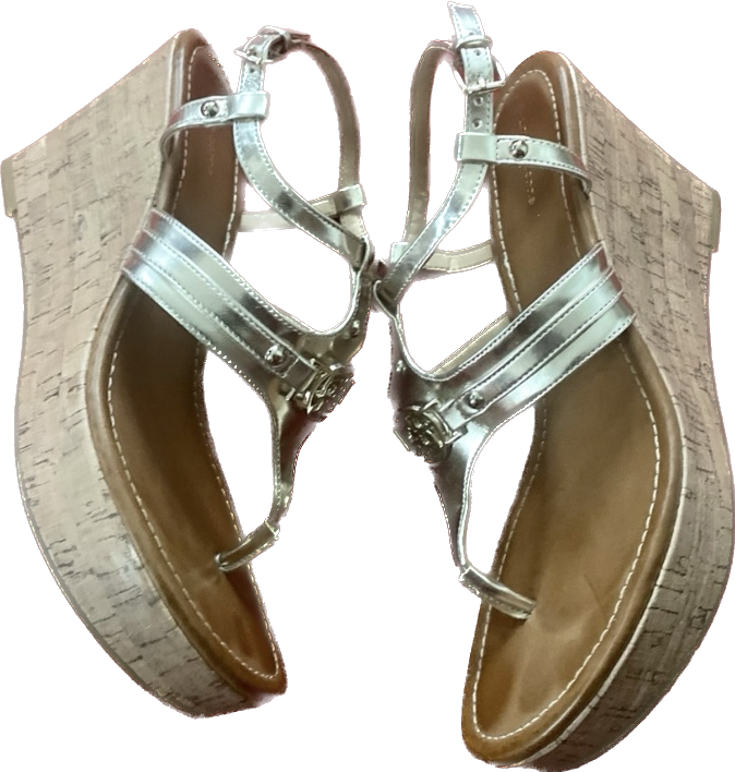 Metallic Gold Liz Claiborne Strappy Cork Wedge Sandals (9M)