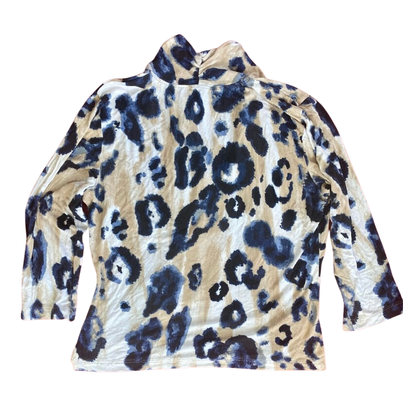 St. John Navy Blue & Cream Leopard Print Top (L)