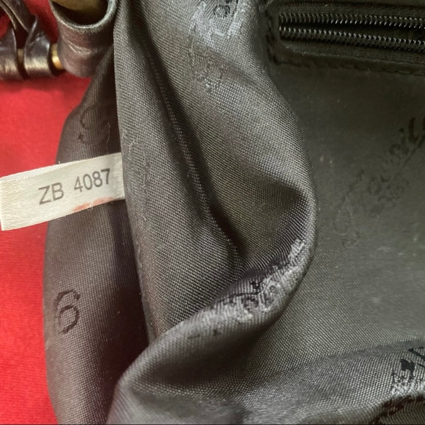 Fossil FF Logo Black/ Tan Jacquard Canvas Leather Bag w/ Tassel & Gold Hardware