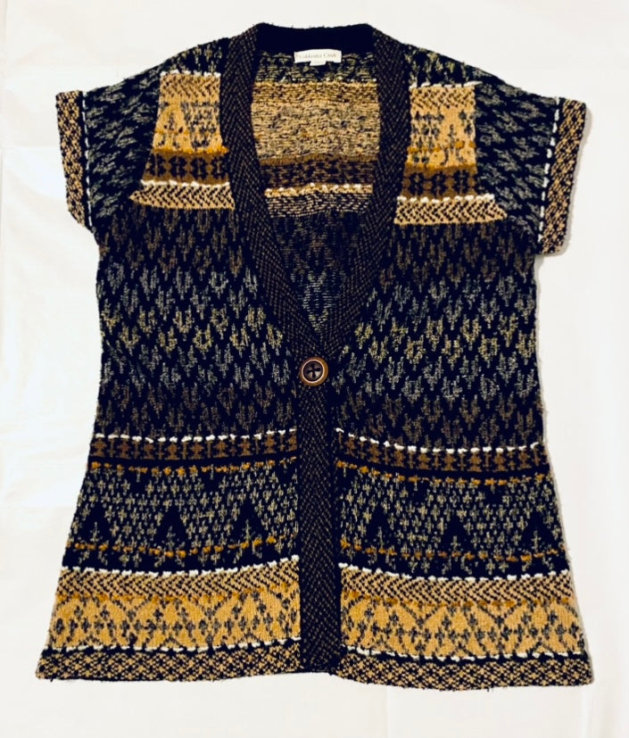 90s- Style Coldwater Creek Fair Isle Knit Short-sleeve Cardigan Sweater (M)
