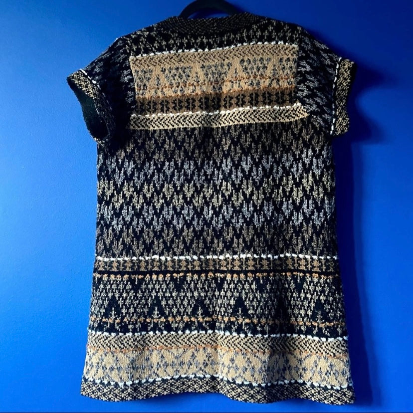 90s- Style Coldwater Creek Fair Isle Knit Short-sleeve Cardigan Sweater (M)
