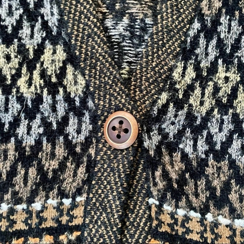 90s- Style Coldwater Creek Fair Isle Knit Short-sleeve Cardigan Sweater (M)