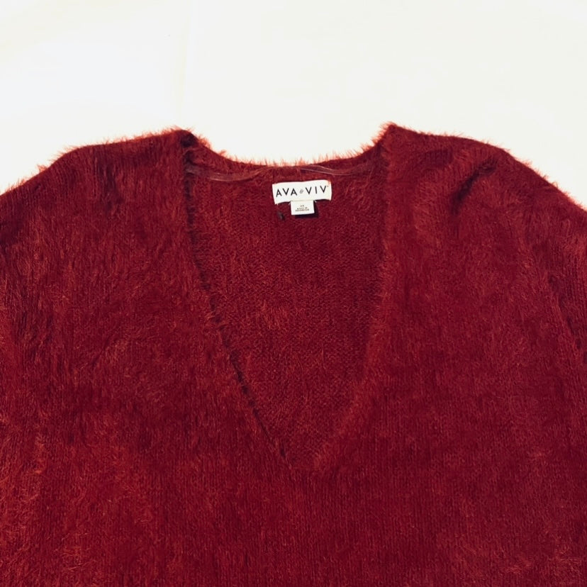 NWOT Burgundy Red Eyelash Knit Ava and Viv V-Neck Sweater (3XL)