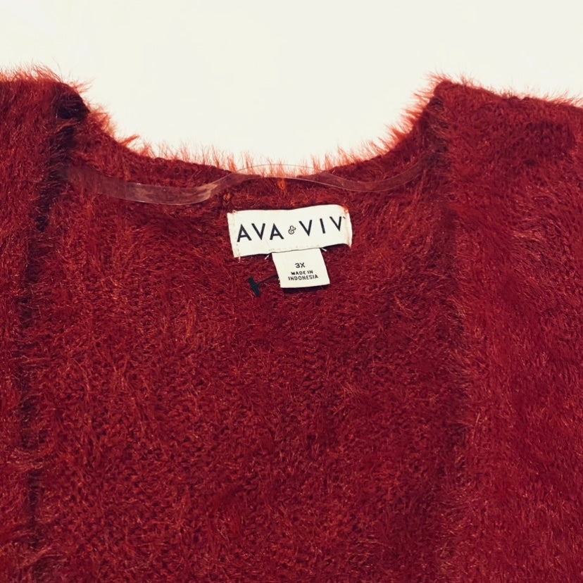 NWOT Burgundy Red Eyelash Knit Ava and Viv V-Neck Sweater (3XL)