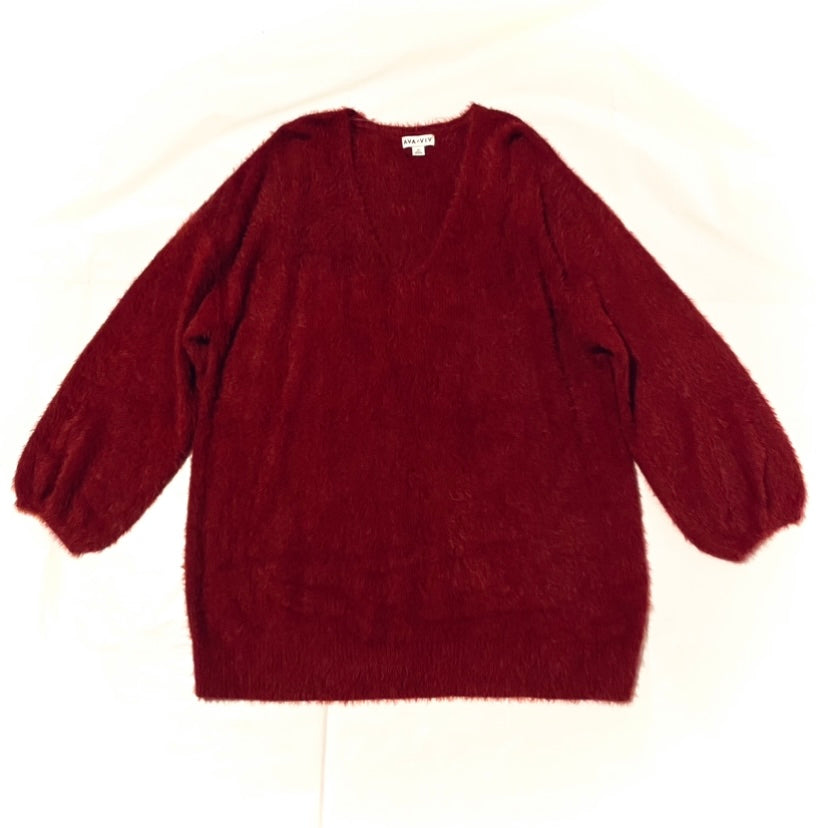 NWOT Burgundy Red Eyelash Knit Ava and Viv V-Neck Sweater (3XL)