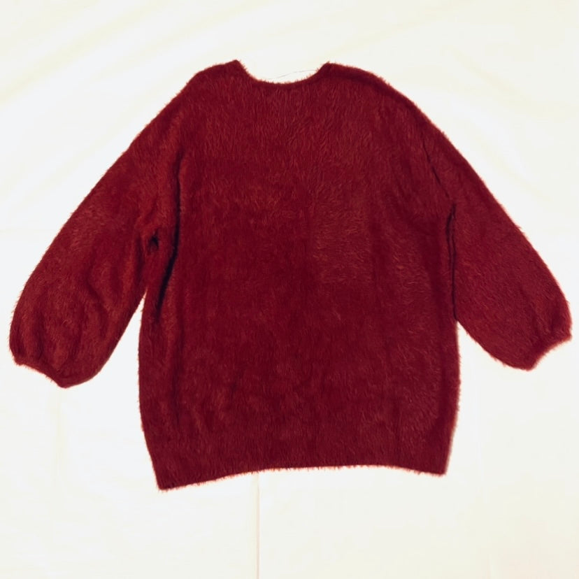 NWOT Burgundy Red Eyelash Knit Ava and Viv V-Neck Sweater (3XL)