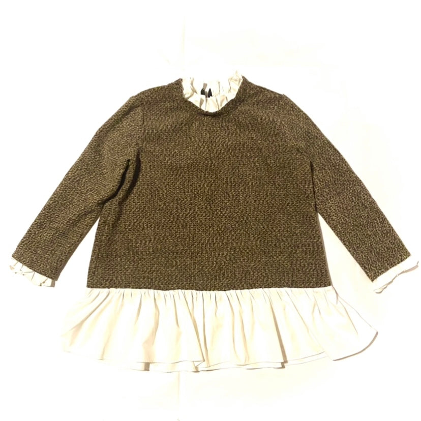 Speckled Brown Knit Layered Ruffle Collar Tunic/Sweater (L)