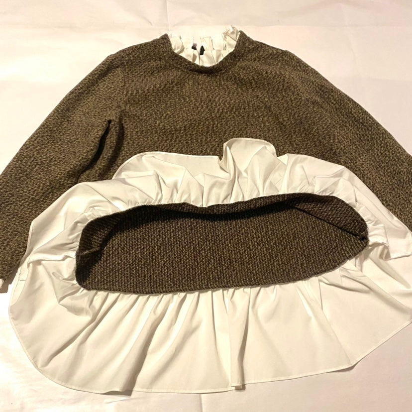 Speckled Brown Knit Layered Ruffle Collar Tunic/Sweater (L)
