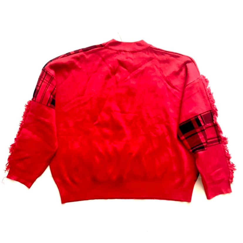 π NWT Grace Karin Red & Black Patchwork Fringe Tartan Sweater (XXL)