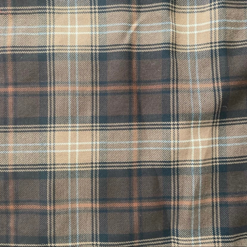 Vintage Brown Tan Cream Tartan High-Waisted Skirt with Fringe Hem (Petite Medium)