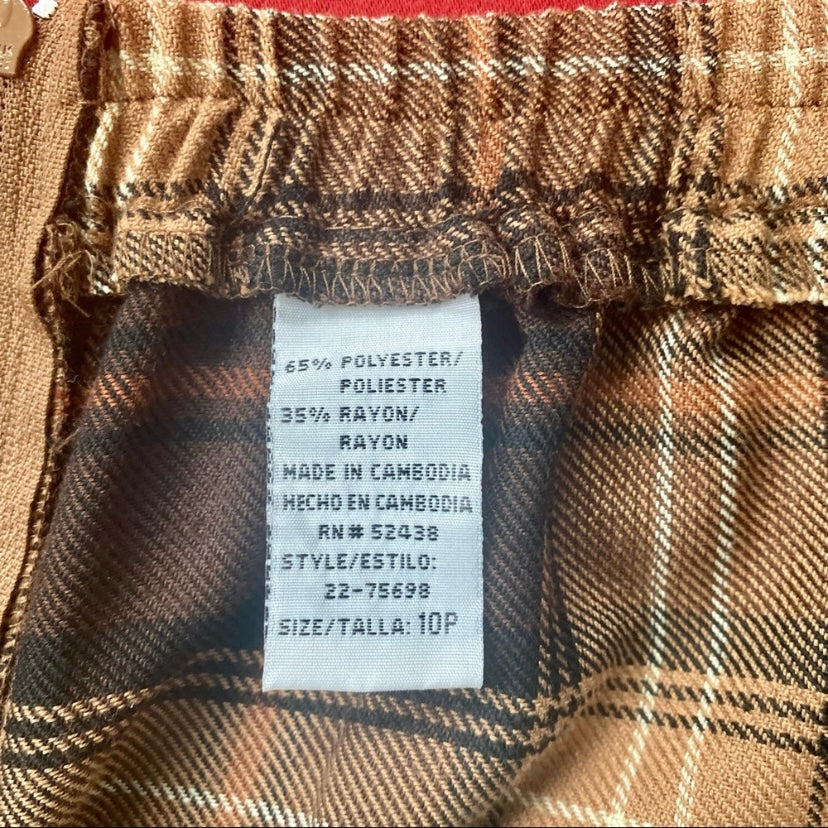 Vintage Brown Tan Cream Tartan High-Waisted Skirt with Fringe Hem (Petite Medium)