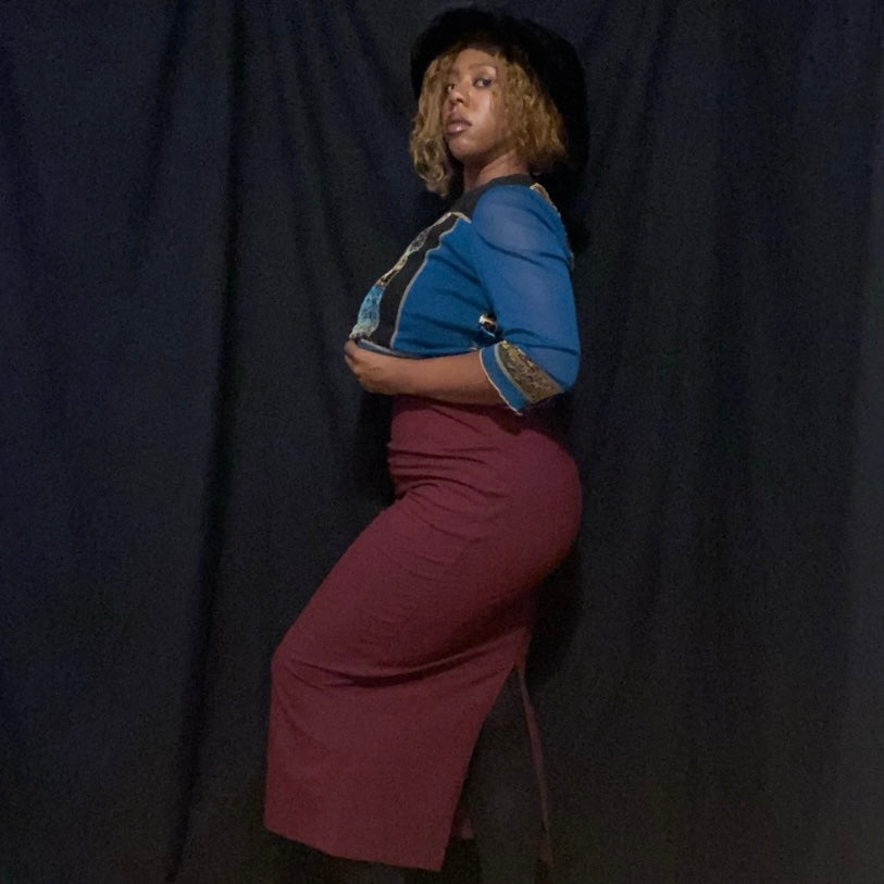 Control Top Eggplant High Waisted Bodycon Pencil Skirt (M)