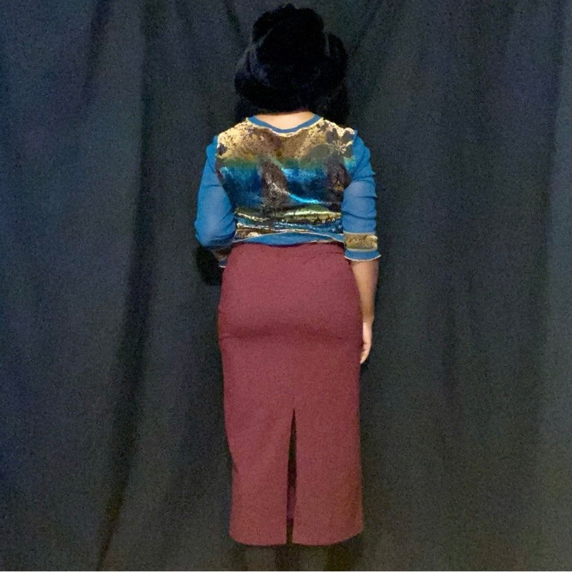 Control Top Eggplant High Waisted Bodycon Pencil Skirt (M)