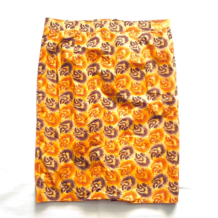 Vintage Women’s Funky Orange Handmade Ankara Print Pencil Skirt (M)