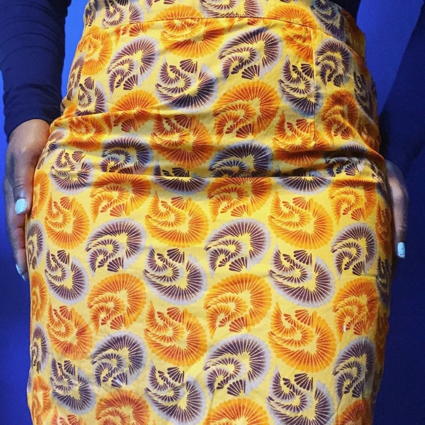 Vintage Women’s Funky Orange Handmade Ankara Print Pencil Skirt (M)