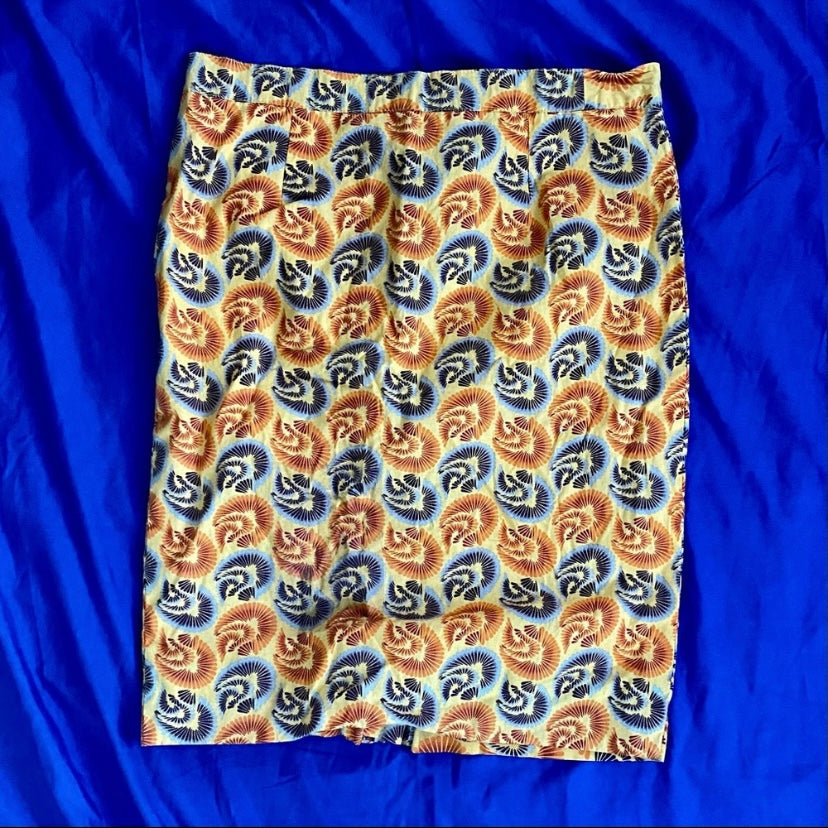 Vintage Women’s Funky Orange Handmade Ankara Print Pencil Skirt (M)