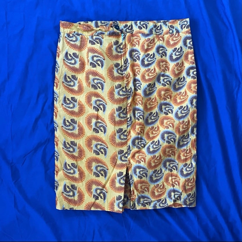 Vintage Women’s Funky Orange Handmade Ankara Print Pencil Skirt (M)