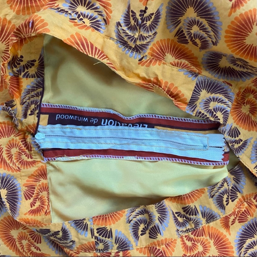 Vintage Women’s Funky Orange Handmade Ankara Print Pencil Skirt (M)